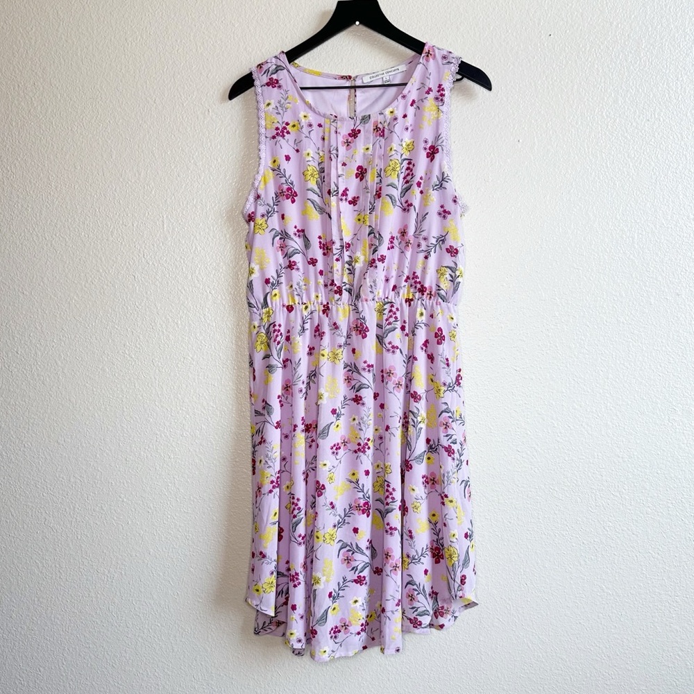 Collective Concepts Lavender Purplee Floral Midi Sleevelesss Dresss Womens Large